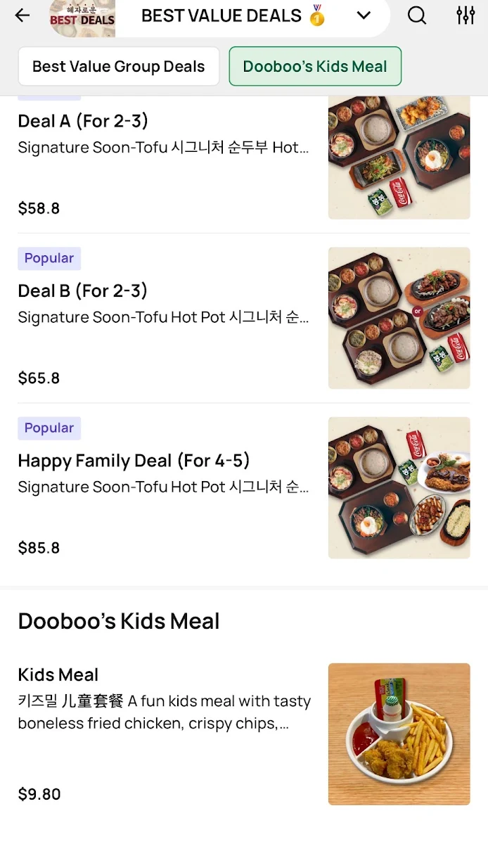 Menu, DooBoo Melbourne