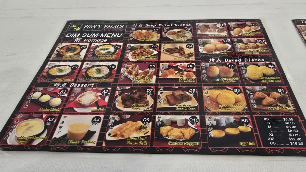 Menu, Pinn's Palace