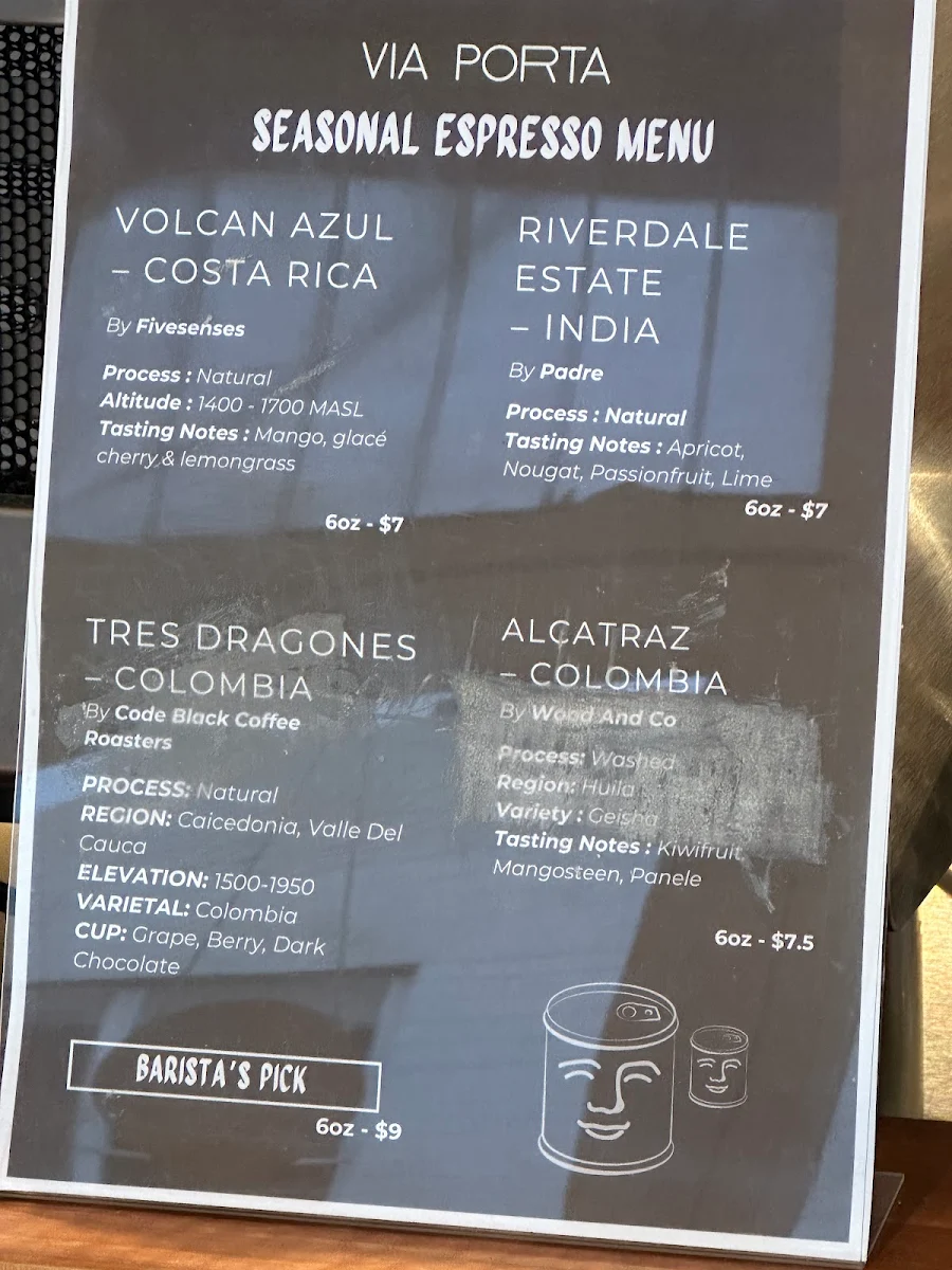 Menu, Pronto Aroma Kew