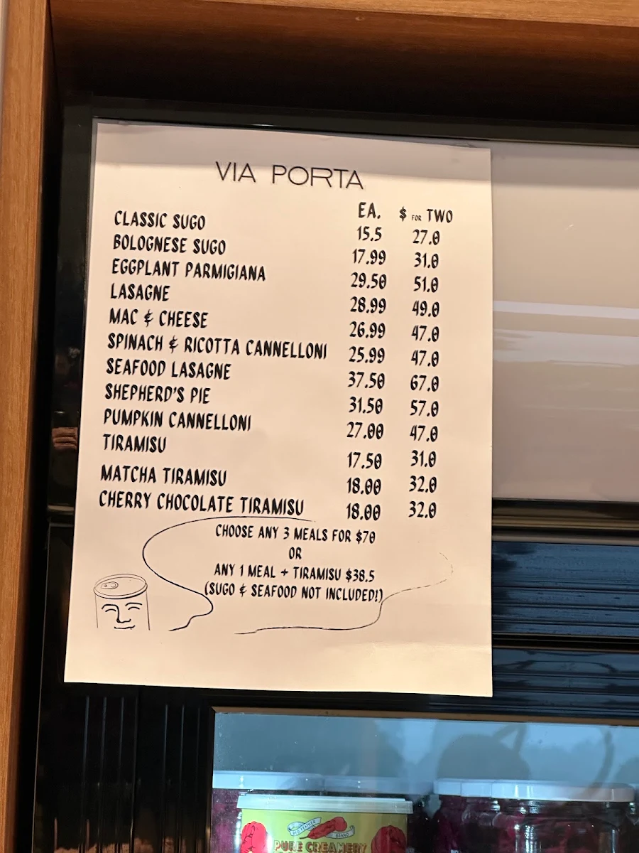 Menu, Pronto Aroma Kew