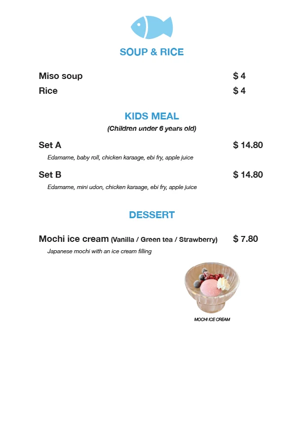 Menu, Shonan Japanese Kitchen
