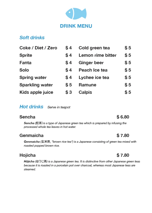Menu, Shonan Japanese Kitchen