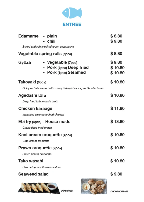 Menu, Shonan Japanese Kitchen