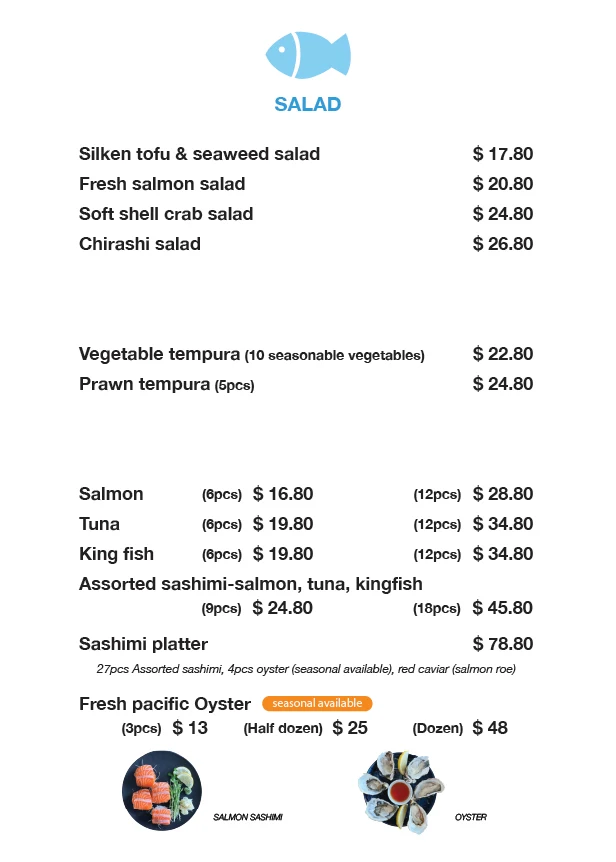 Menu, Shonan Japanese Kitchen