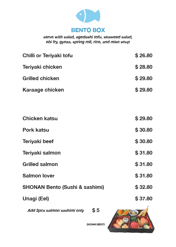 Menu, Shonan Japanese Kitchen
