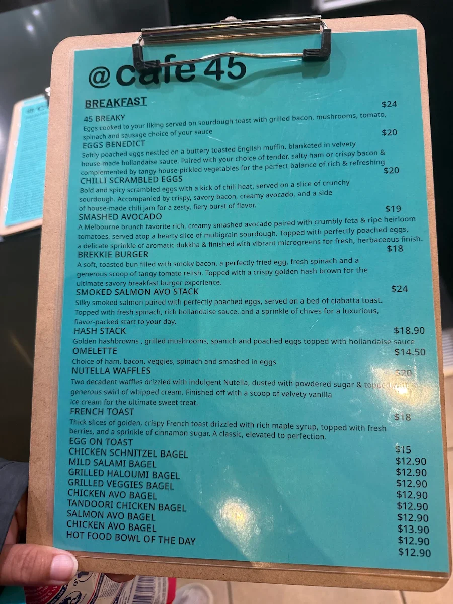 Menu, @ cafe 45