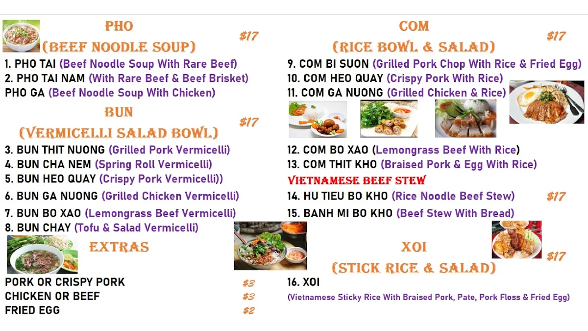 Menu, Old Town - Vietnamese Street Food
