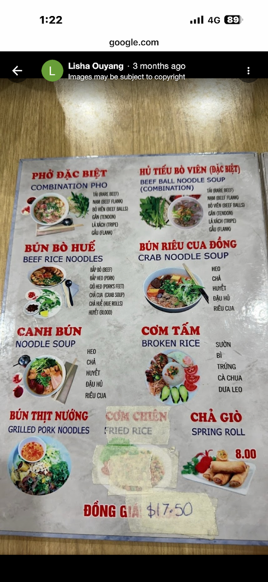 Menu, PHO BA NGA