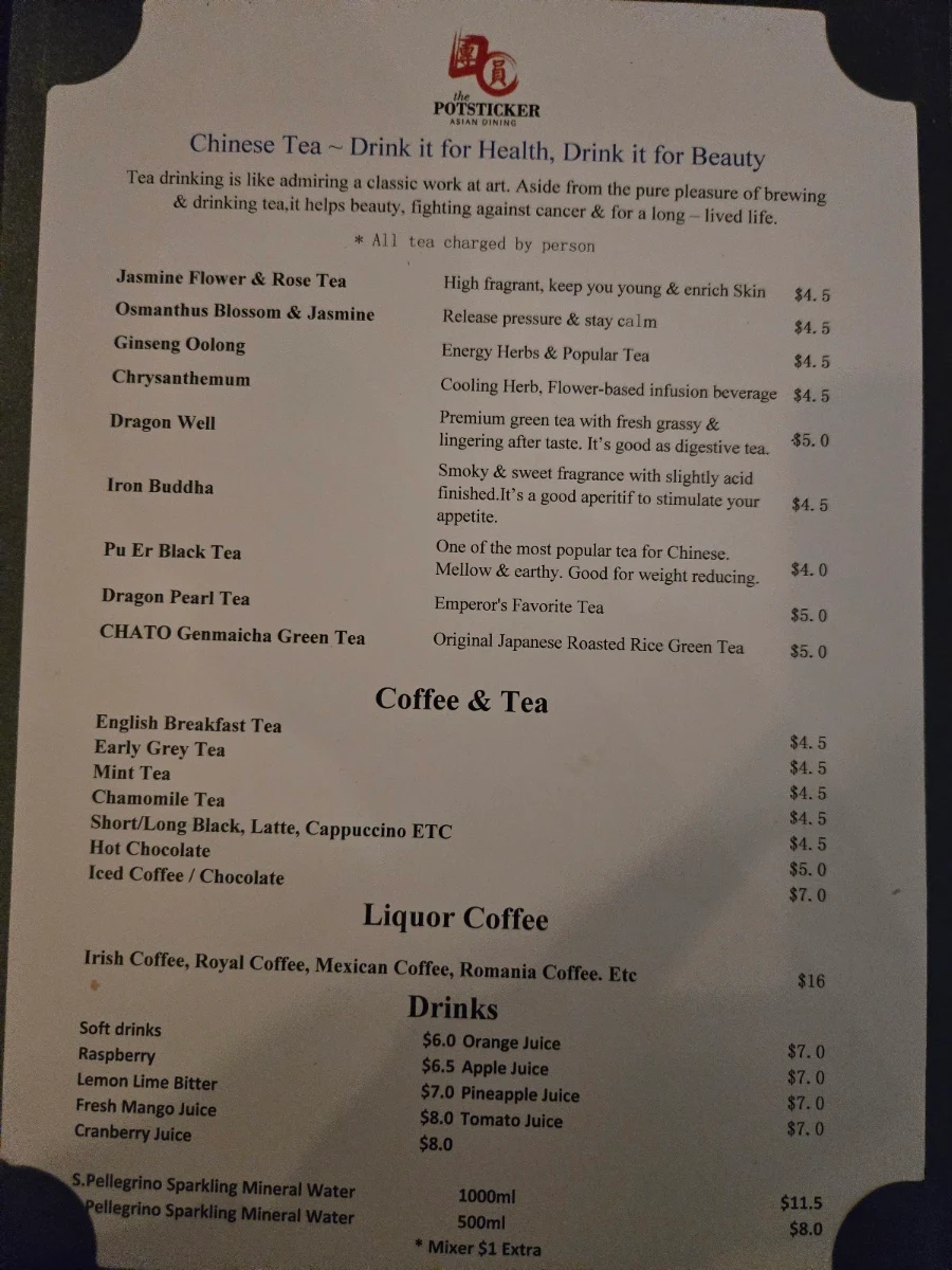 Menu, The Potsticker - Caulfield North