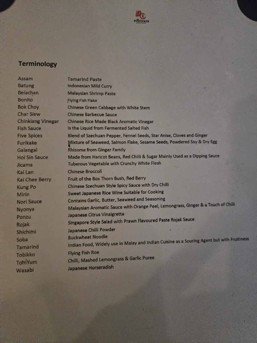 Menu, The Potsticker - Caulfield North