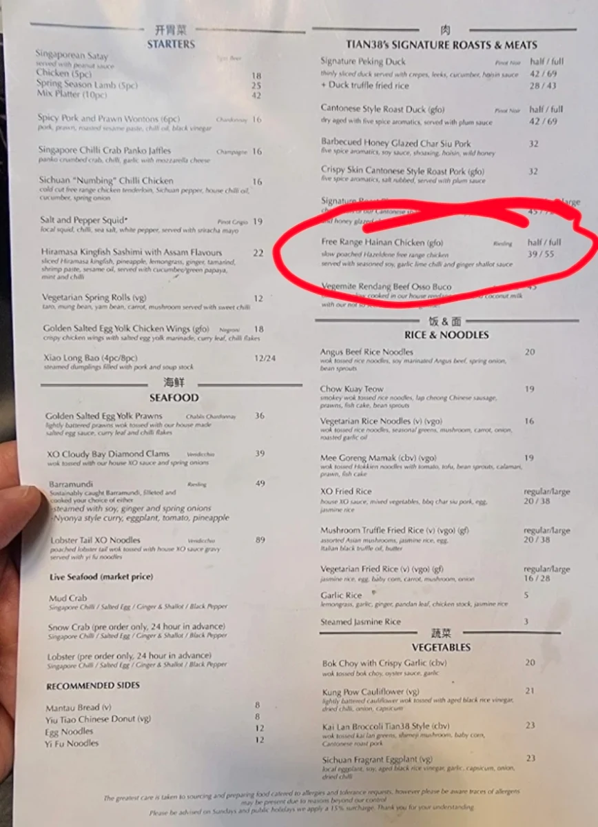 Menu, Tian38