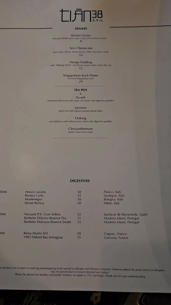 Menu, Tian38