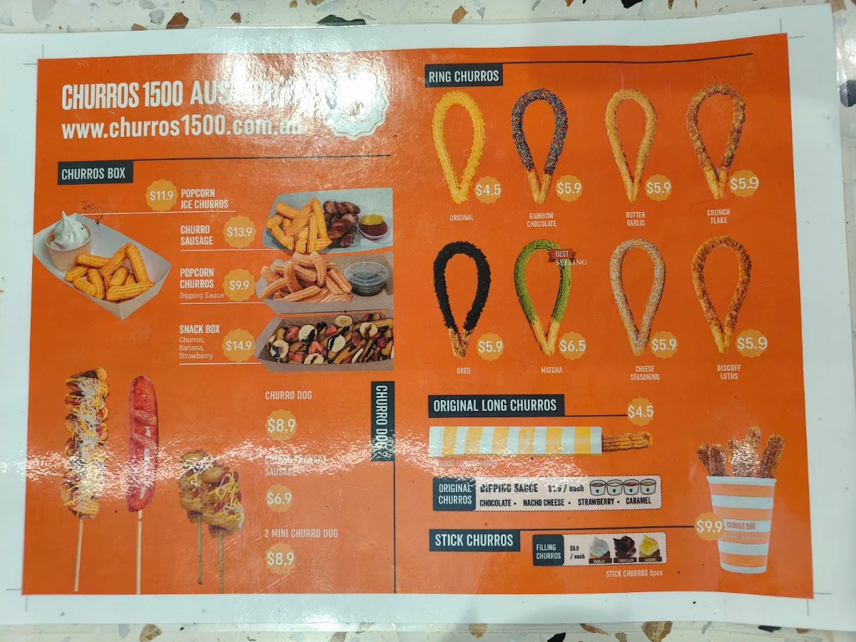 Menu, Churros 1500 Hurstville