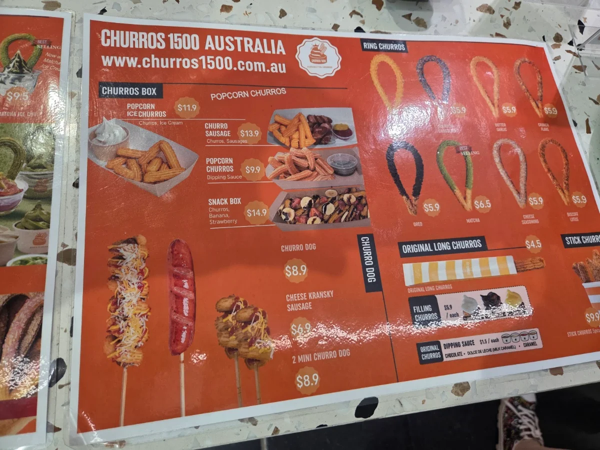 Menu, Churros 1500 Hurstville