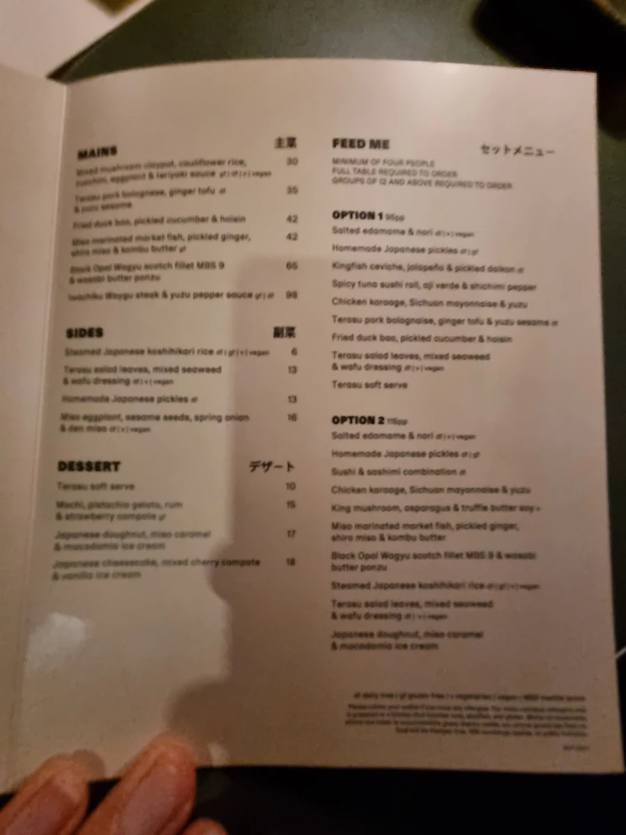Menu, Terasu