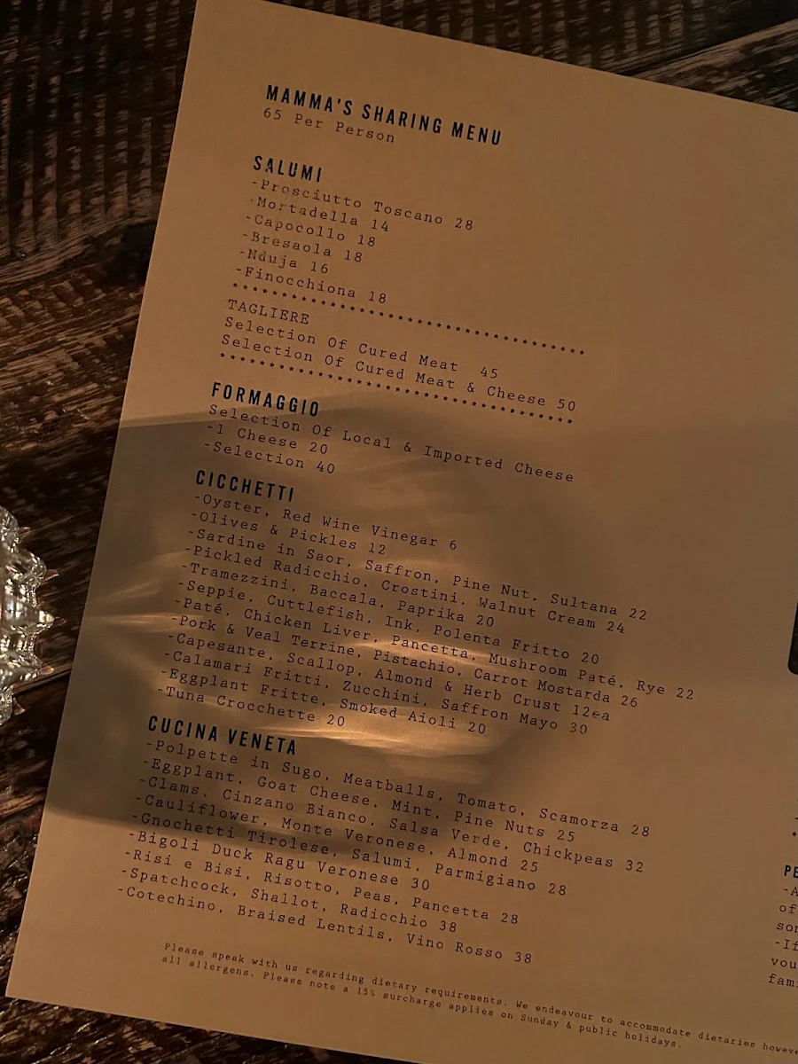Menu, Ombra