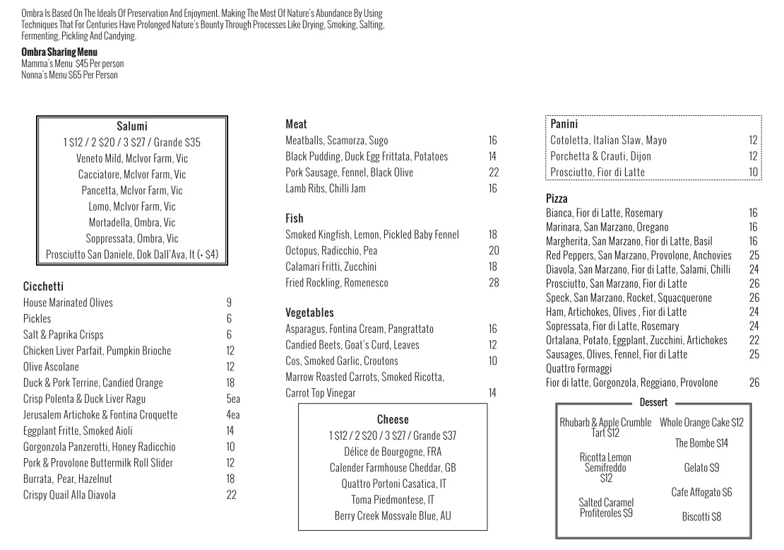Menu, Ombra