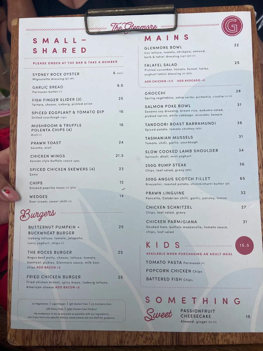 Menu, The Glenmore Hotel