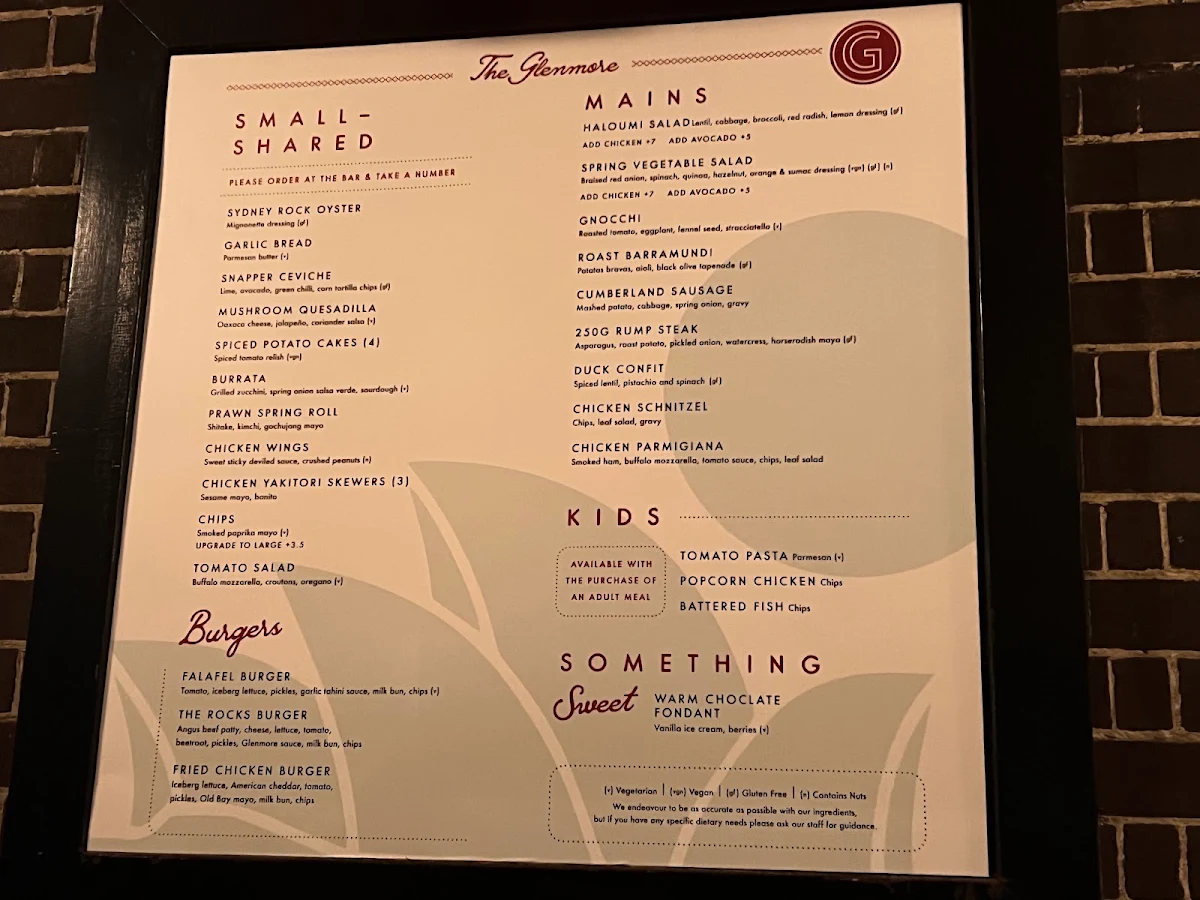 Menu, The Glenmore Hotel