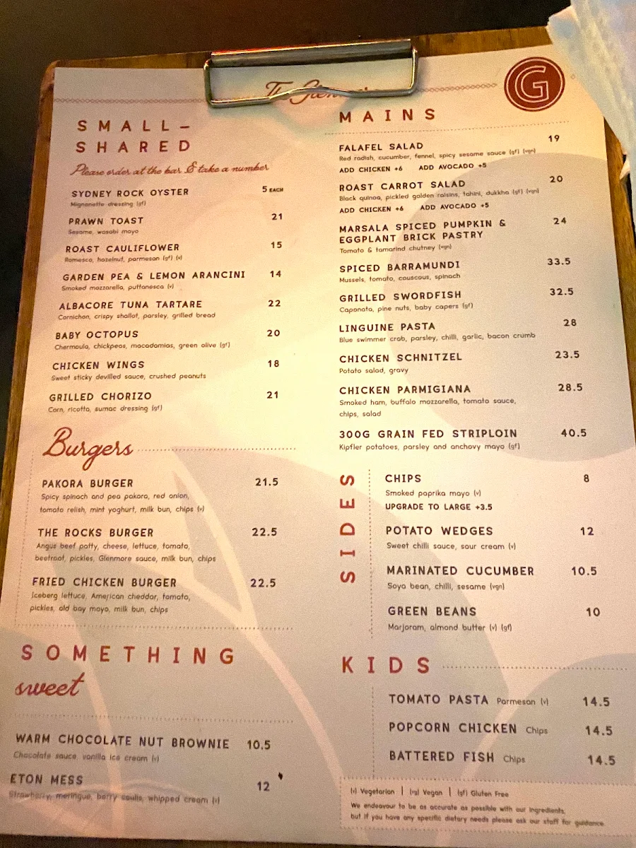 Menu, The Glenmore Hotel
