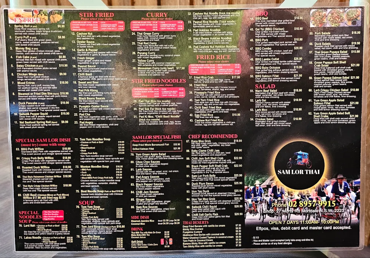 Menu, Sam Lor THAI Restaurant