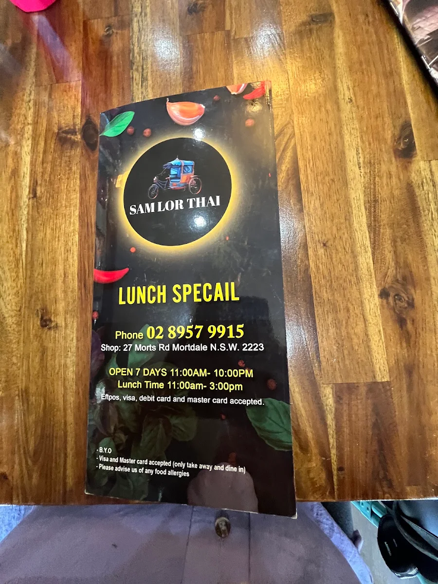 Menu, Sam Lor THAI Restaurant