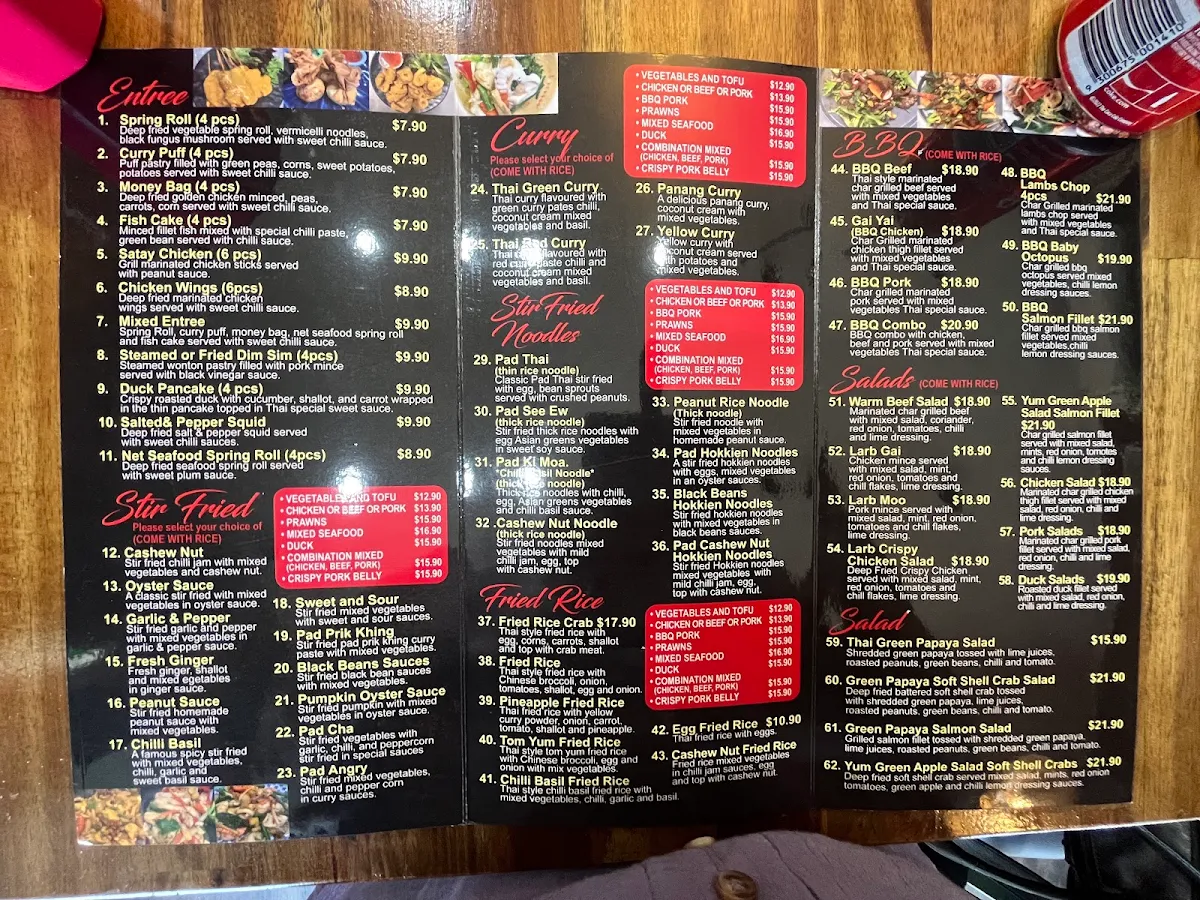 Menu, Sam Lor THAI Restaurant