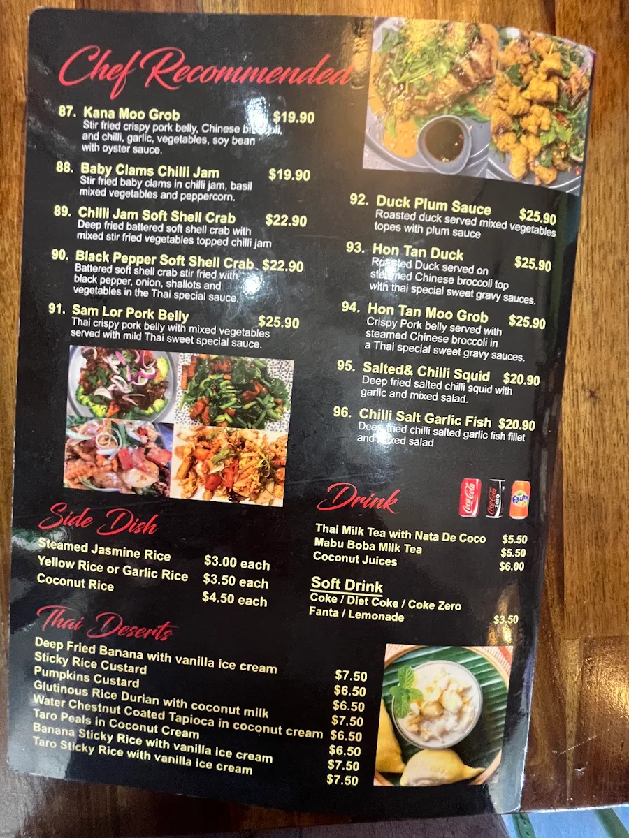 Menu, Sam Lor THAI Restaurant
