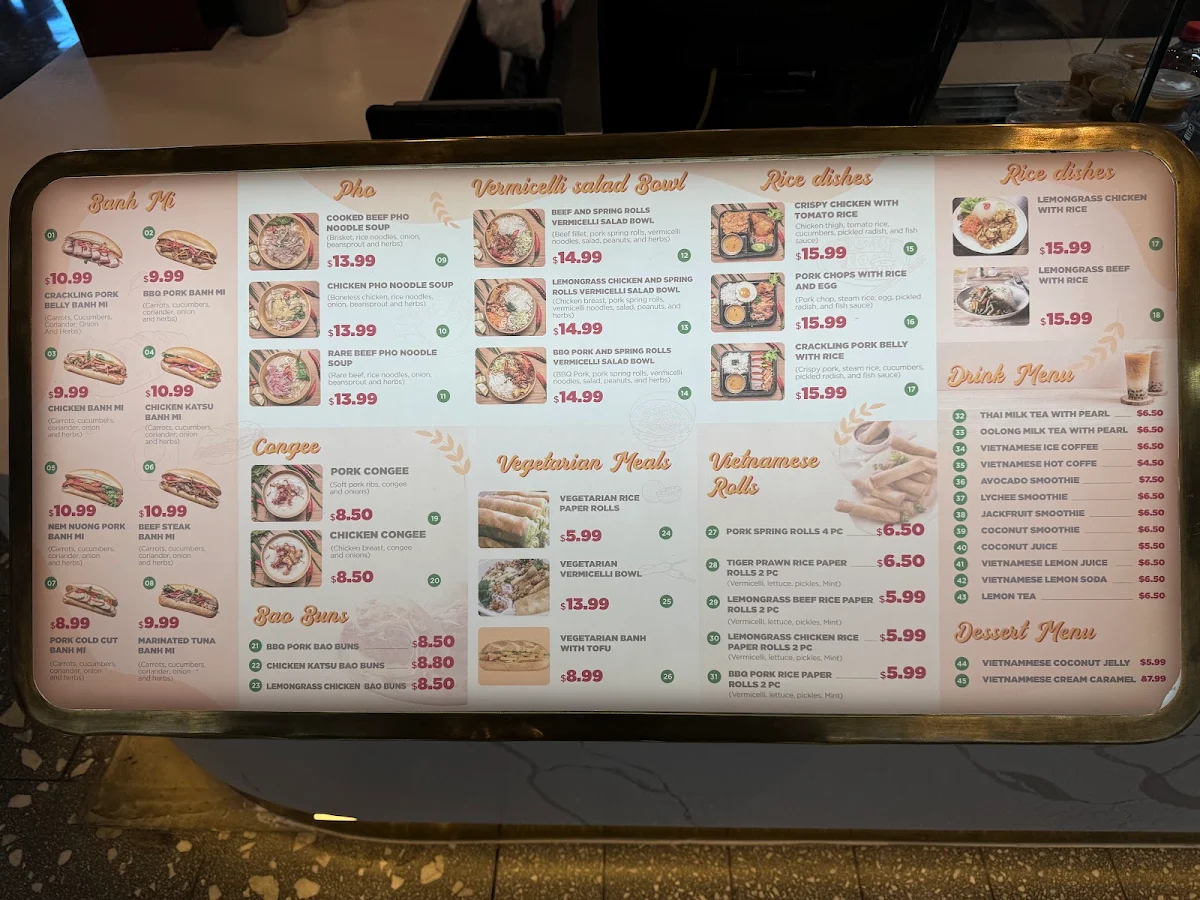 Menu, Lotus Vietnamese Cuisine
