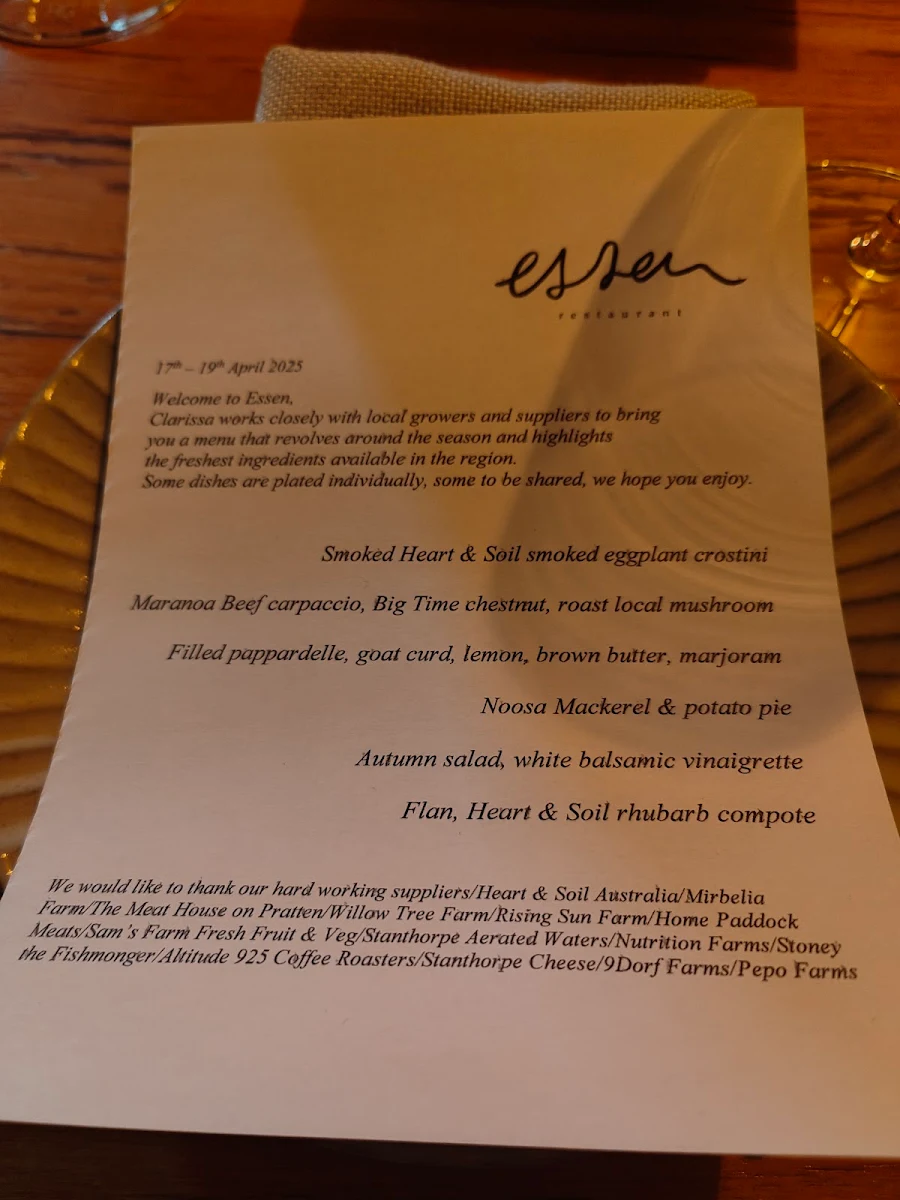 Menu, Essen Restaurant