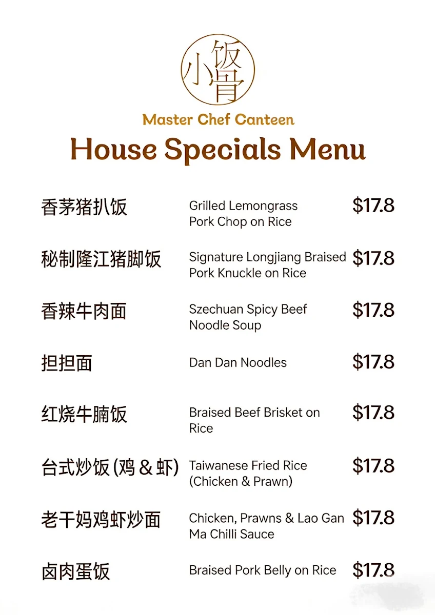 Menu, Master Chef Canteen