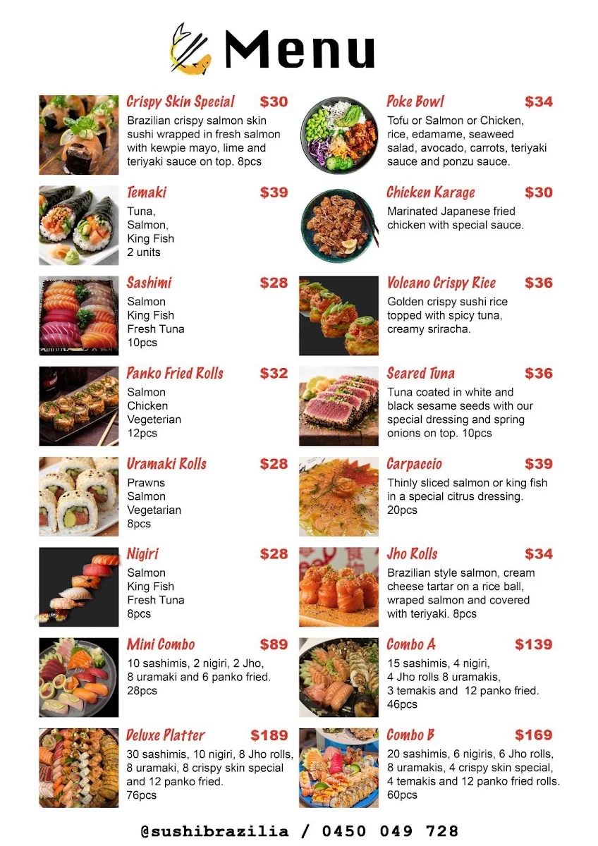 Menu, Sushi Brazilia