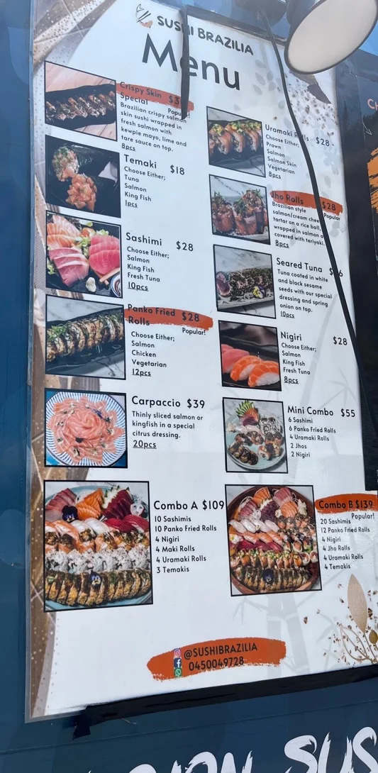 Menu, Sushi Brazilia