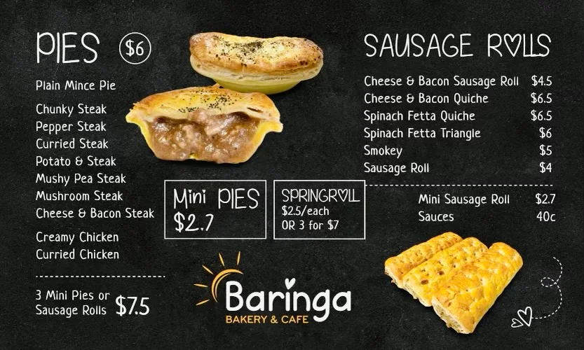 Menu, Baringa Bakery & Cafe