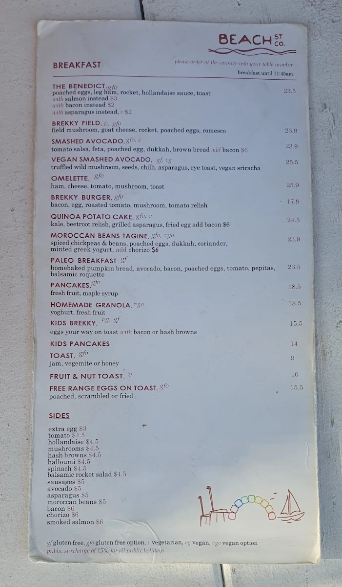 Menu, Beach St Co.