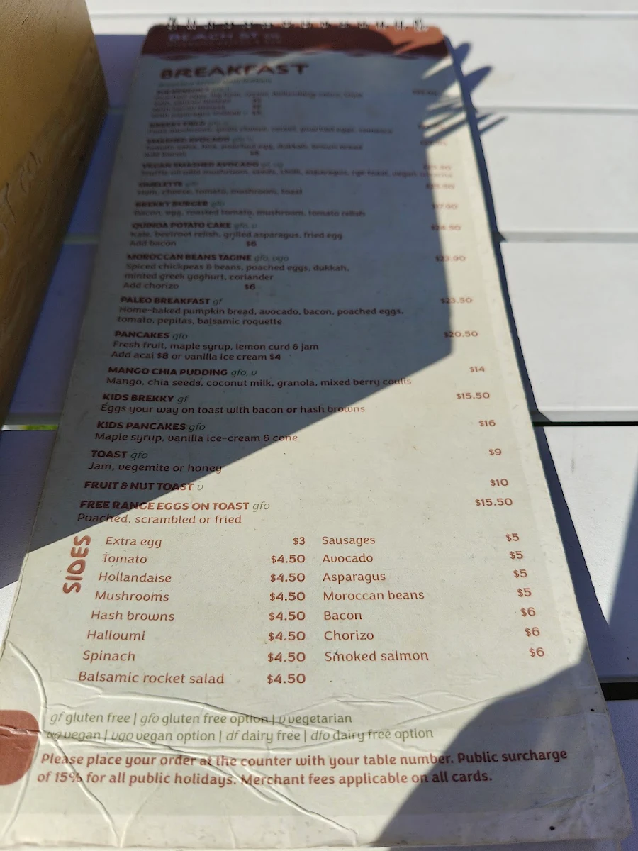 Menu, Beach St Co.