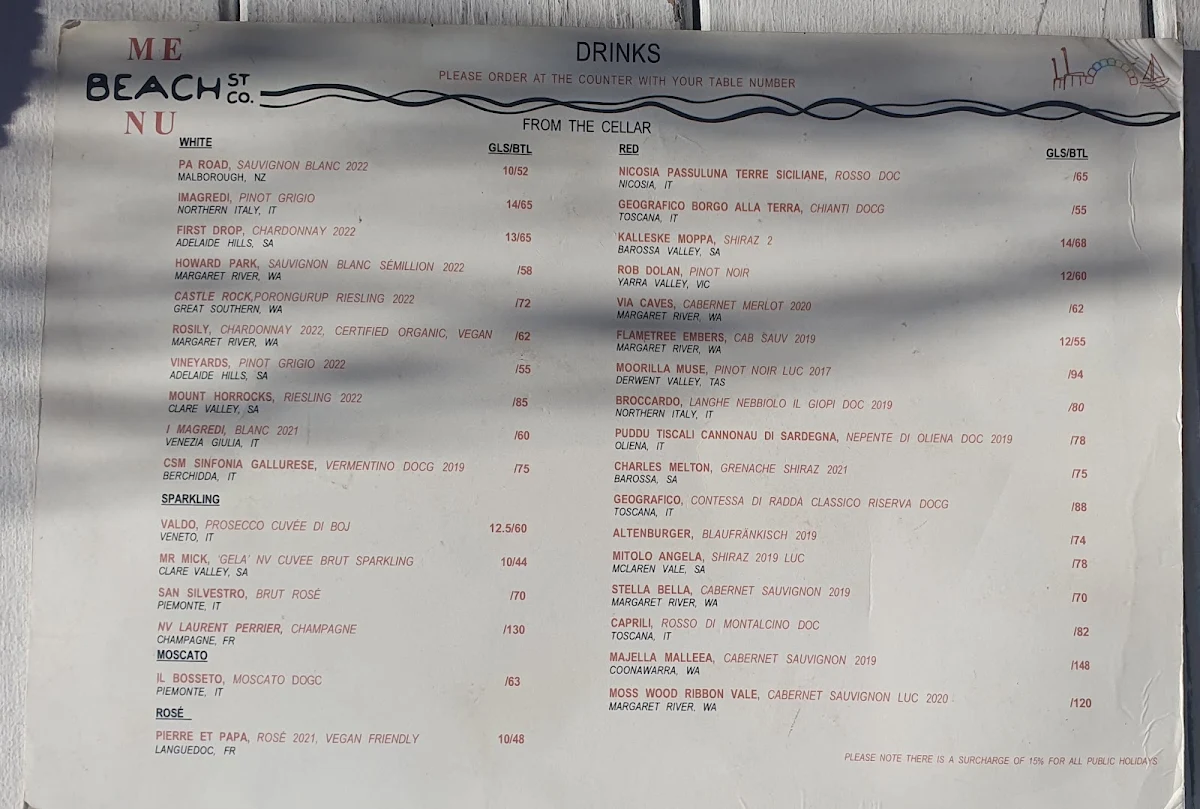 Menu, Beach St Co.