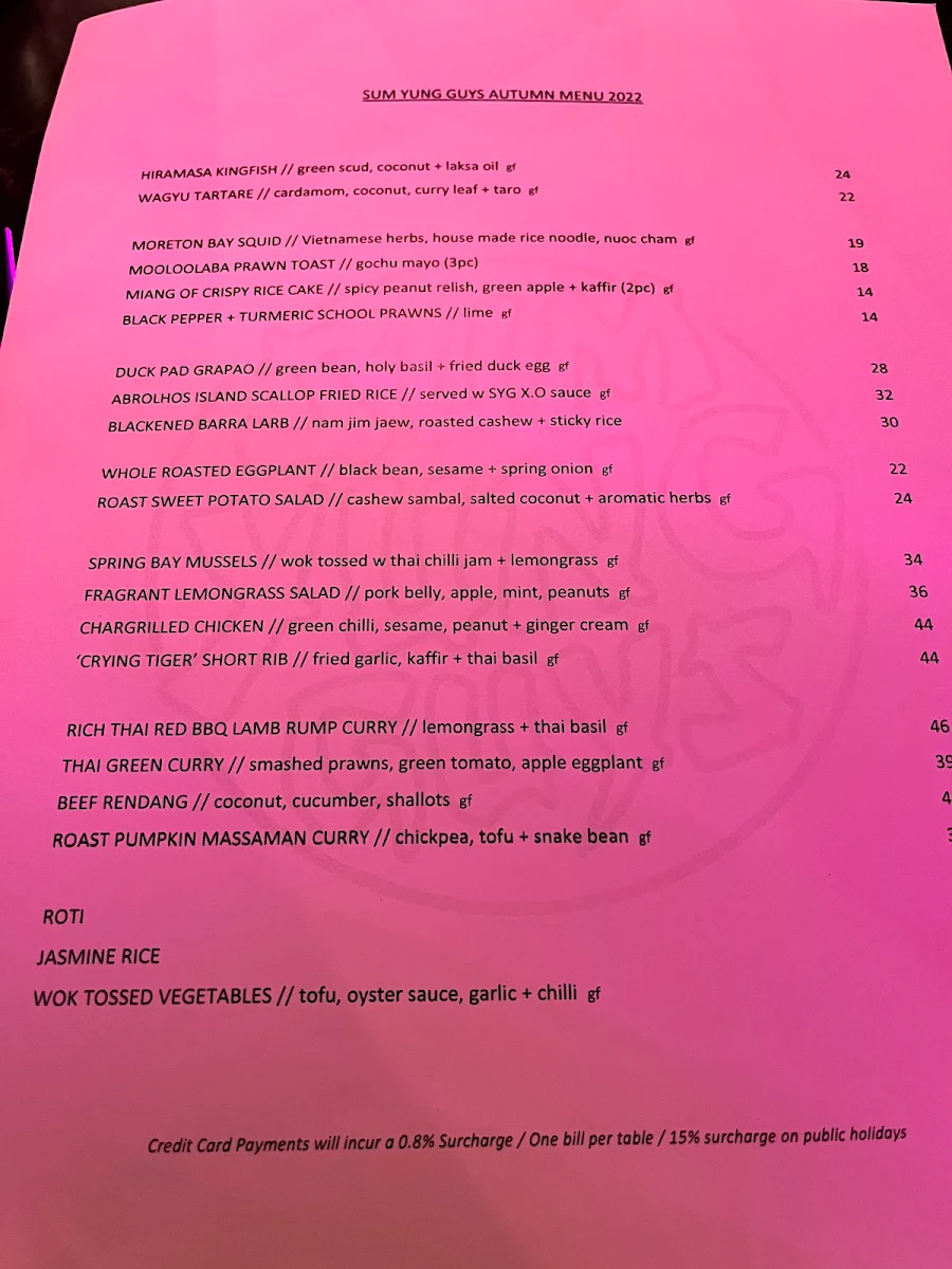 Menu, Sum Yung Guys Restaurant