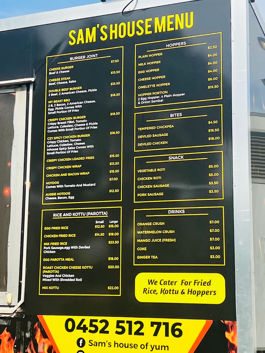 Menu, Sam’s house of yum
