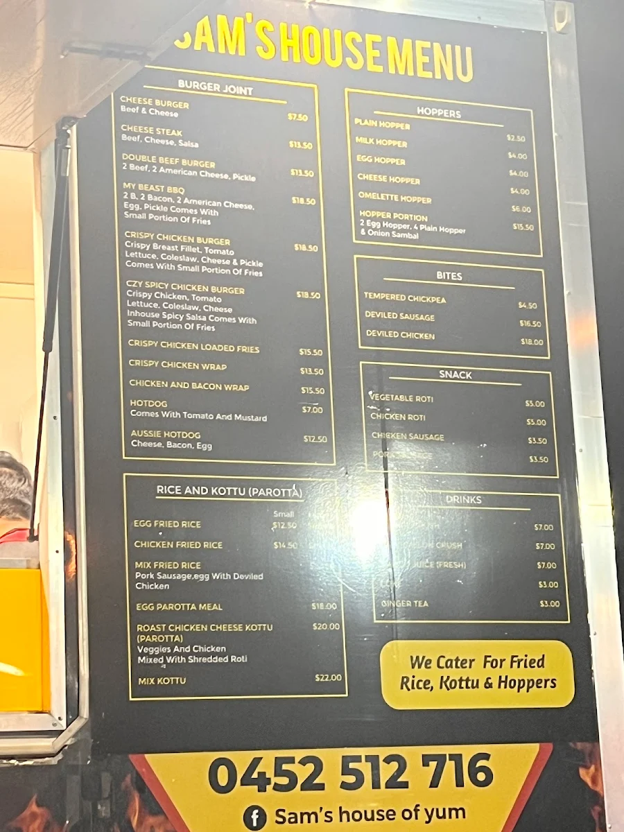 Menu, Sam’s house of yum