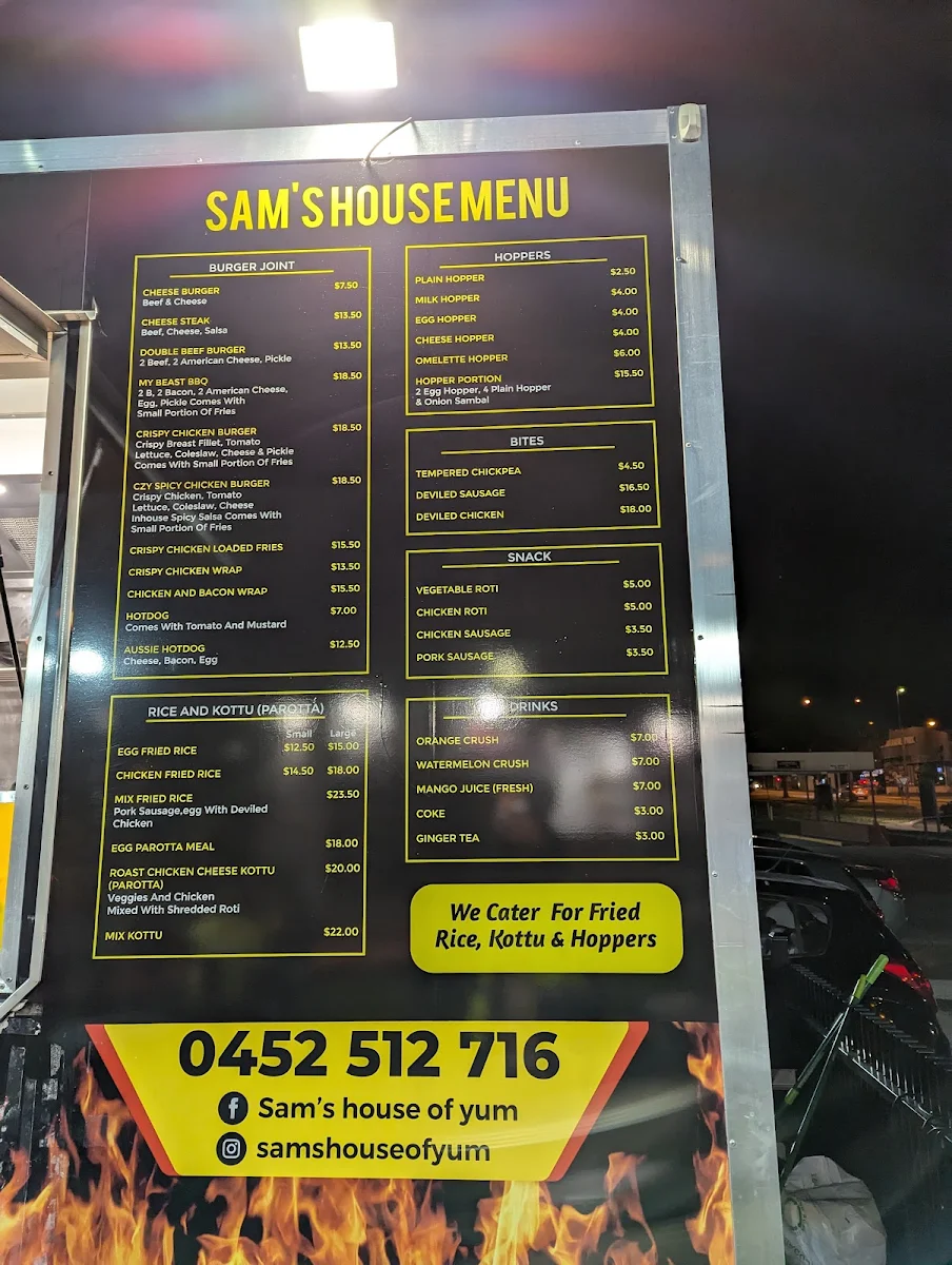 Menu, Sam’s house of yum