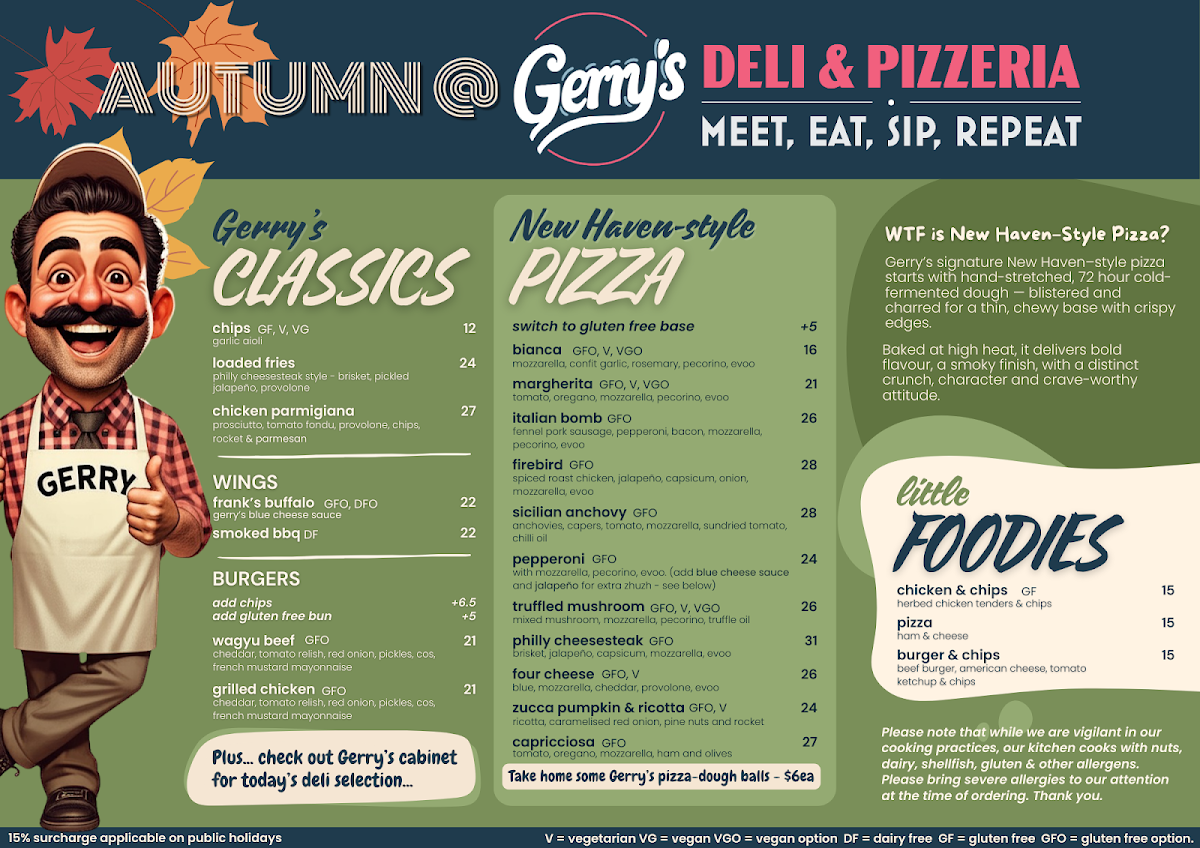 Menu, Gerry's Deli & Pizzeria