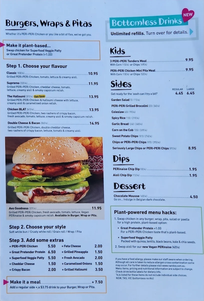 Menu, Nando's Miranda Westfield