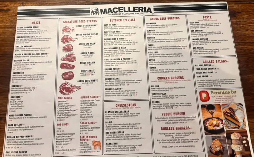 Menu, Macelleria Newtown