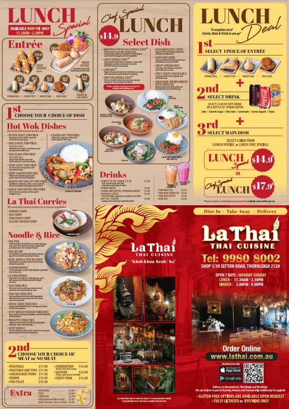 Menu, La Thai
