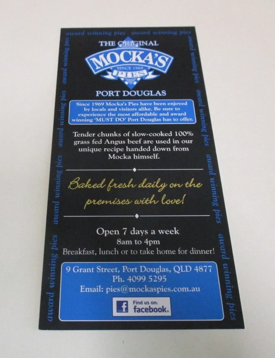 Menu, Mocka's Pies