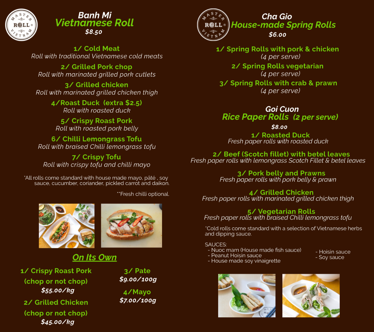 Menu, Master Roll Vietnam (Carnegie)