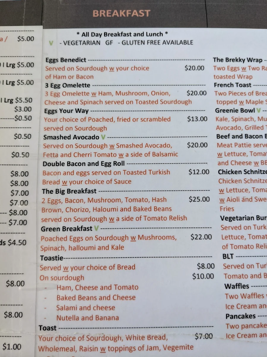 Menu, 3A Cafe