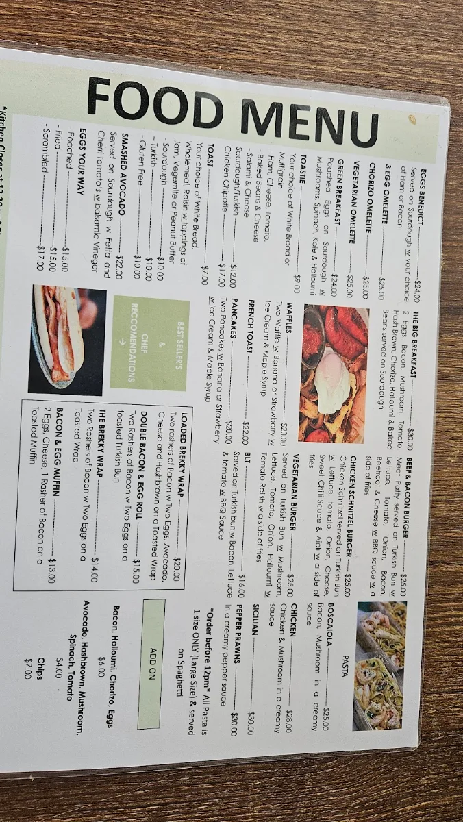 Menu, 3A Cafe