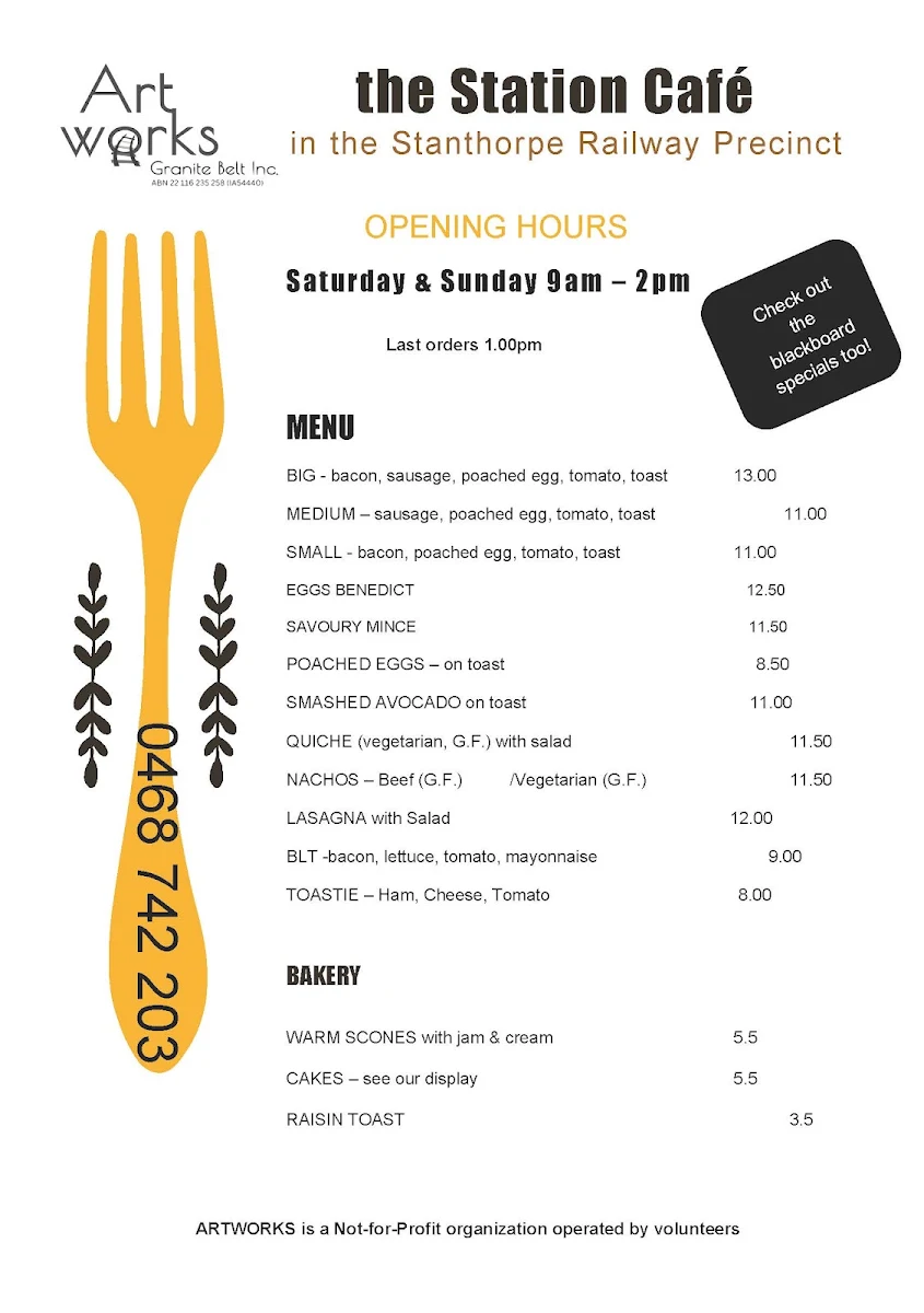Menu, Artworks Granite Belt